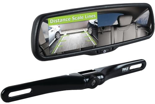 Pyle Rearview Backup Parking Assist Camera & Monitor System Kit - 4.3 Screen, Waterproof License Plate Mount, Night Vision, 170° Angle Adjustable, Auto Reverse Activation, Distance Scale Lines