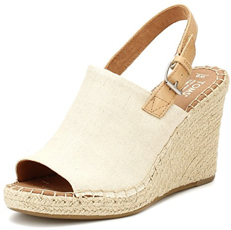Toms Women's Monica Wedge Sandal, Natural Oxford/Leather, 5
