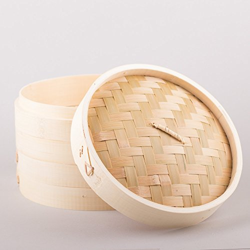 Pamai Pai® 3 TLG. Bambusdämpfer 25cm Dämpfaufsatz Bambus Steamer Dämpfer Dampfgarer Bamboo