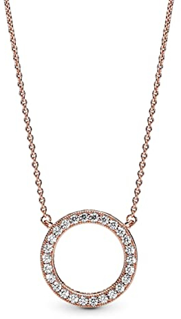 PANDORA Signature Women's 14k Rose Gold-Plated Circle of Sparkle Cubic Zirconia Pendant Necklace, 45cm, No Box