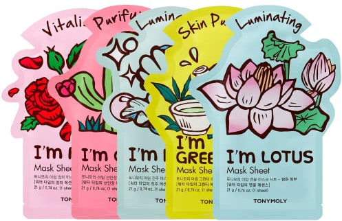 TONYMOLY I’m Sheet Mask Gift Set – Korean Face Mask Variety Pack with Hydrating & Vitamin Infused Essences, 5 Pack