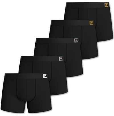 Pierre Calvini Mens Boxers - Soft & Breathable Cotton Boxers for Men - Longer Leg Anti-Chafing Mens Underwear - Tag Free, Anti-roll Thick Waistband, No Riding Up - 5 Pk - Black - Large