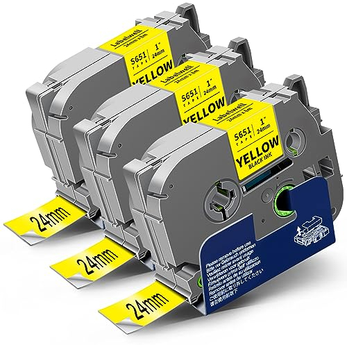3x Labelwell 24mm kompatibel Schriftband Ersatz für TZ TZe-S651 TZeS651 Schwarz auf Gelb Extra-Stark Klebend für PT-P710BT PT-P700 PT-E500VP PT-P750W PT-D600VP PTH500LI PTE800W PTP900W