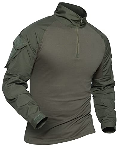 XKTTAC Combat Shirt Tactical mit 2-4 Taschen Herren Militär Ausrüstung Security Outdoor Polizei Hemd Bundeswehr Paintball Airsoft(B-grün/2 Taschen,S)
