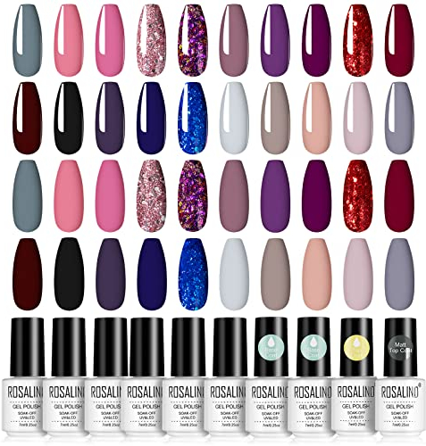 ROSALIND Smalto per Unghie, 20 Colori Gel Unghie UV, 24 pz Smalto Semipermente per Unghie in Gel Unghie UV, Base e Top Coat Matt Coat Manucure Nail Art Kit 7ml - Set 11