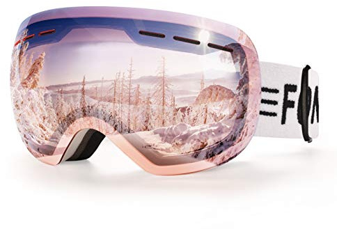 FONHCOO Ski Goggles for Men Women,Anti-Fog OTG Snow Snowboard Glasses with Detachable Lens for Skiing Skating,UV Protection Anti-Glare Pink