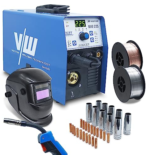 VECTOR Poste à Souder Mig Mag - Poste à Souder à Fil Fourré - Appareil de Soudage à Gaz Inerte avec 225 Amp et Fonction de Soudage à l'électrode avec 170 Amp | 2 & 4 Temps