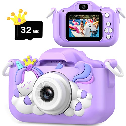 HOOMOON Dinosaurier Kamera für Kinder, Selfie-Kamera, Spielzeug, Mädchen, Jungen, SD-Karte 32 GB, HD-Videorekorder 1080p, Weihnachtsgeburtstagsgeschenke für 3 4 5 6 7 8 9 10 Jahre