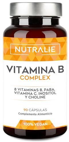Vitamina B Complesso + Vit C - Alto Dosaggio - 8 Vitamine B, C, Inositolo, Colina, PABA - Complesso Vitaminico B Completo B1 B2 B3 B5 B6 Biotina (B7) Acido Folico (B9) B12-90 Capsule Nutralie