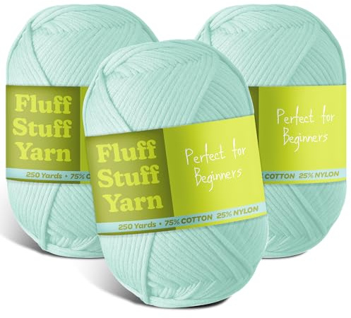 Soft Yarn – Crochet & Knitting Yarn, Beginner Yarn with Easy-to-See Stitches, 3 Pack of 250 Yds Amigurumi Yarn, Cotton-Nylon Blend Tshirt Yarn, Worsted Weight Yarn 4, Mint Green