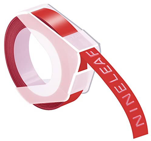 NineLeaf 50 Packung Ersatz für Dymo S0898150 520102 3D Kunststoff Prägebändern Bänder 9mm weiß auf Rot Bänder Schriftband für 814580 1595GY 18577 20008CP Motex E-101 E-303 Beschriftungsger