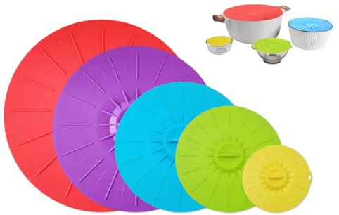 Abiyou 5Pcs Coperchio in Silicone Riutilizzabile - Ventosa Della Ciotola per Lattine, Padelle (5 Colori)