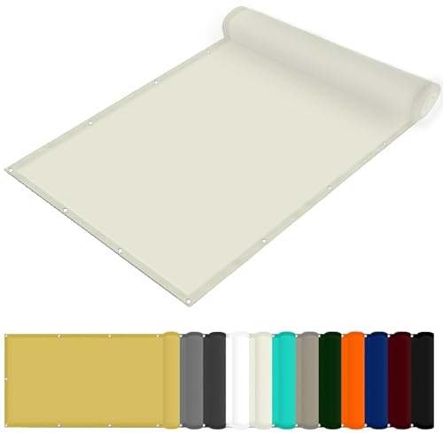 Schattiernetz mit Ösen 140 x 400 cm Windschutz Rechteck Sonnenschirm Balkon Uv-Schutz-Polyestergewebe mit Seil Sonnenschutz für Garten Terrasse Und Balkon, Elfenbein
