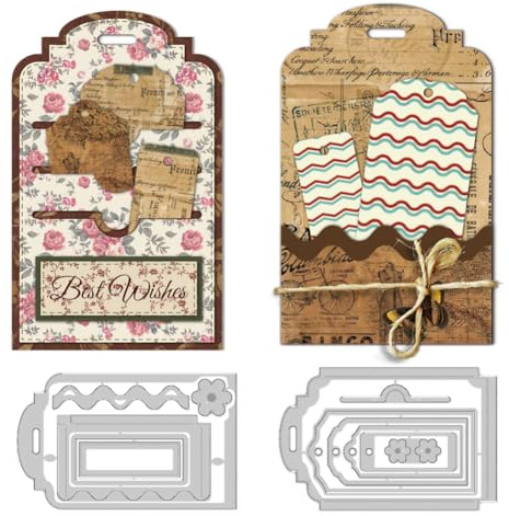 DELORIGIN Matrices de Découpe de Poche Cadre D'Étiquette Bordures de Cartes Pochoirs de Découpe de Points Gabarits de Gaufrage Matrices pour Bricolage Artisanat en Papier Albums de Cartes Décor