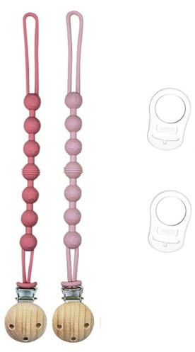 2 Pièces Attache Tetine Silicone et 2 adaptateurs pour sucettes, Accroche Tétine Bebe, sans BPA, pour Garçons et Filles Pacifier Chain Chaîne