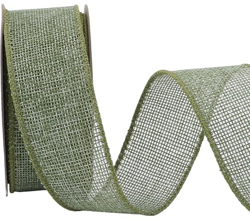 CABODYALS 1.5 pollice 9.1 m Verde Juta Nastro Metallico Rustico Juta Ghirlanda Naturale Primavera Salvia Muschio Verde Festa Intreccio Nastro di Natale per Confezioni Regalo Cucito Creazione Stoffa De