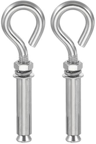 sourcing map Gancio da parete in cemento, M8 x 105 mm, in acciaio inossidabile 304, tasselli per pareti in cemento, viti per soffitto, pareti in cemento, muratura, confezione da 2