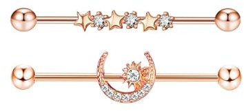 XSDSLS 2 Pcs Industriel Piercing Bijoux 14G Acier Inoxydable Industriel Barbell 38 mm Boucles d'oreilles Cartilage Helix Piercing pour Femme (Or rose)