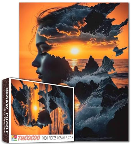 Puzzle de paysage marin abstrait, 1000 pièces, pour adultes, familles (dames, filles, coucher de soleil, montagne, vague) Les pièces s’emboîtent parfaitement, 50 x 70 cm, encadrable, magique féminin