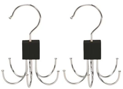 2Pcs Multifunction Belt Hanger, 360° Rotatable Belt Organizer | Hold Up to 24 Belts – Hanging Holder Storage Hook for Belt, Bra, Tie, Scarf, Purse & Tank Tops, Silver