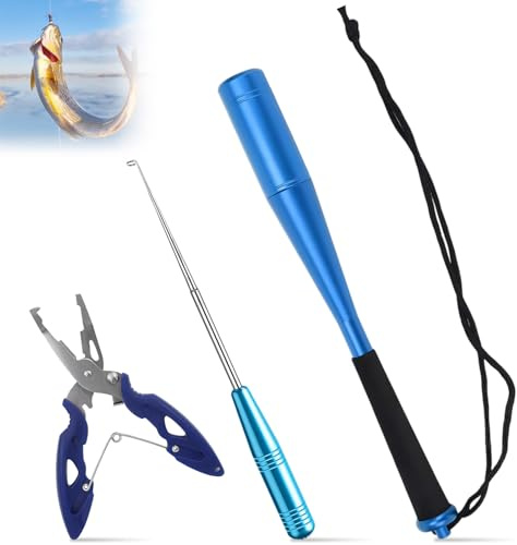 3Pcs Set Accessori Pesca con Pinza Pesca, Slamatore Pêche & Storditore Pesci Lega Alluminio, Attrezzatura Acciaio Inox Portatile Multifunzionale per Pescatori Professionisti & Dilettanti Fishing Mare