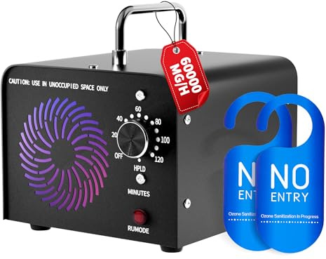 Ozongenerator 60 000 mg/H ozonluftrenare ozonenhet, O3, luktneutraliserare, ozongenerator, upp till 400 ㎡ O3-ozonisator med 120 minuters timer, industriell, för bil, lägenhet, rök, husdjur
