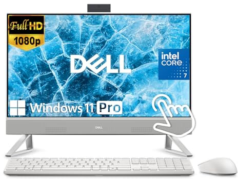 Dell 24 Inch FHD IPS All-in-One Computer, Intel Core 7-150U Processor, Touch Screen Display, 16GB DDR5 RAM, 512GB SSD, Wireless Keyboard and Mouse, Windows 11 Pro, WiFi, HDMI, Anti-Glare, White
