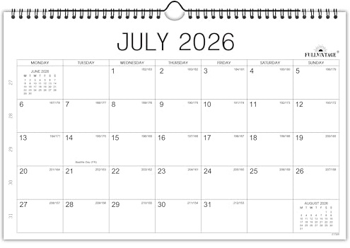 Calendar 2026-2027 - Wall Calendar 2026-2027, from July 2026 to December 2027, Month to View Family Calendar, 32 x 21.5 cm, Thick Paper, Twin-wire Binding, Holidays, Julian Dates, Large blocks