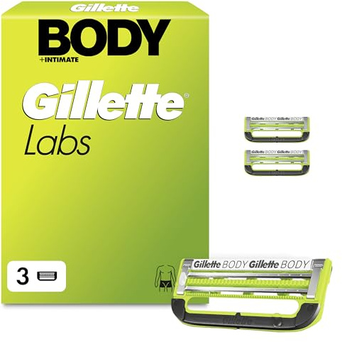 GilletteLabs Body & Intimate Männer Rasierklingen— 3 ORIGINAL Ersatzklingen für Intimrasierer Mann — 2 Klingen für Schutz Gegen Eingewachsene Haare und Irritationen mit Langanhaltender Gleitstreifen