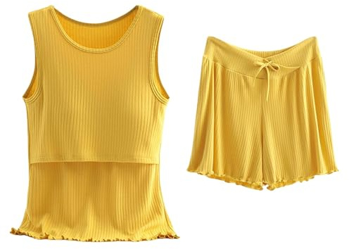 Générique Pyjama Été Femme Coton pour Femme, Ensemble Chemise sans Manches, vêtements de maternité Tendance, vêtements de Nuit Courts pour la Grossesse pour Vacances et Week-End