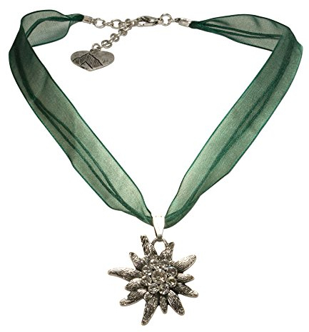 Alpenflüstern Organza-Trachtenkette Strass-Edelweiß - Damen-Trachtenschmuck Dirndlkette in traditionellen Farben DHK079 (grün)