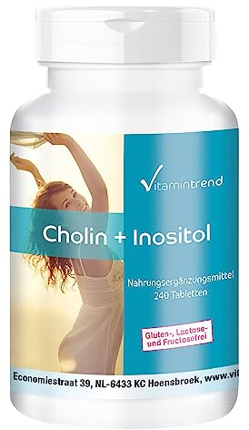 Vitamintrend Cholin 100mg + Inositol 250mg, 240 Tabletten, Nahrungsergänzungsmittel vegan ohne Magnesiumstearat, in Deutschland hergestellt