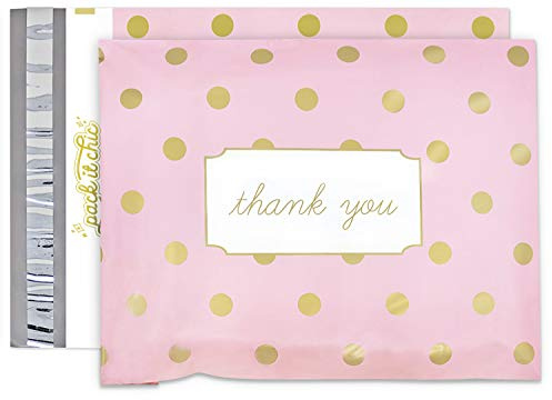 Pack It Chic - 10X13 (100 Pack) Pink Polka Dot - Thank You Poly Mailer Envelope Plastic Custom Mailing & Shipping Bags - Self Seal