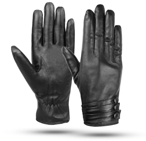 Kordear Women Leather Gloves - Winter Warm Ladies Genuine Leather Mittens Soft Cashmere Lining Full Finger Winter TouchscreenGloves for Women Girls Texting Driving Gifts UK
