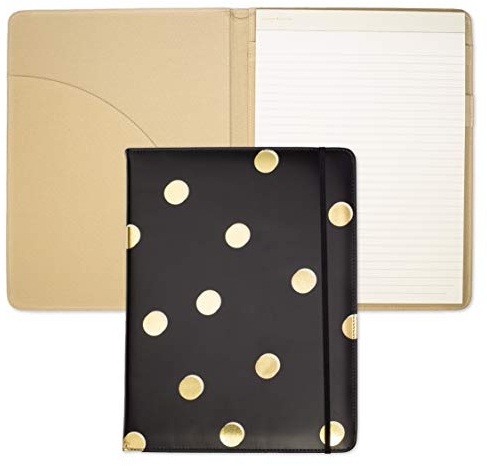 kate spade new york Black/Gold Leatherette Notepad Folio, Professional Padfolio with Lined Writing Pad, Interior Pocket, and Pen Loop, Scatter Dot