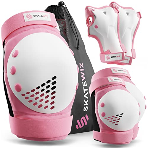 SKATEWIZ Protection Roller Adulte Femme - Protection Roller Adulte - Protection Skateboard Adulte, Protection Skate Adulte - Protection Trottinette Freestyle - Smash L - Adultes Rose Blanc