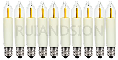 Ruiandsion E10 LED-lampa 14–55 V 0,1–0,5 W ljuskrona hänge nattlampa dimbar kandelaber apparat låg värme för sovrum vägglampetter kylskåpslampor, varm vit (paket med 10)