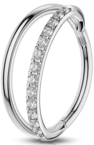 OUFER 16G Helix Piercings Rook Tragus Conch Ring Chirurgenstahl Cartilage Earring Hoop Silber CZ Daith Clicker Knorpel Ohrring Ohrpiercing Nasenring Nase Nose Ring Körperschmuck 12mm