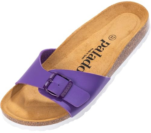Palado Pantoletten Damen Malta Matt – gefertigt in Spanien – Veloursleder-Decksohle – matte Oberfläche – Weichfußbett für besten Komfort Lila UK5,5 - EU38
