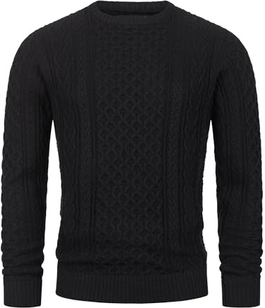 Indicode Herren INBellin Pullover mit Rundhals-Ausschnitt | Herrenpullover Pulli Strickpullover für Männer Black, S