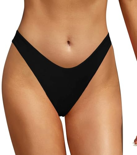SHEKINI Women's U Cut Bikini Bottom High Cut Leg Brazilian Swim Bottom Low Rise Bottom Black