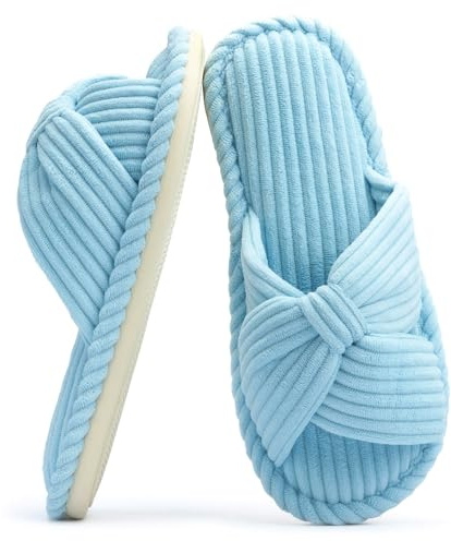 Chantomoo Pantofole da Donna in Memory Foam per la Casa Camera da Letto Bagno spa Matrimonio Viaggio Ospedale Open Toe Velluto a Coste Pantofole Antiscivolo Accoglienti Confortevoli,Blu Chiaro 39/40EU