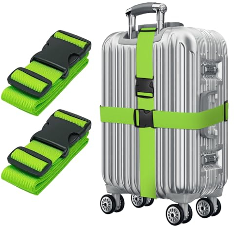 Grün Koffergurt - 195cm Gepäckgurt mit Klickverschluss - 2er Set Verstellbare Koffer Gepäckgurte - Luggage Strap für Koffer