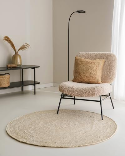 benuta Pure Jute Teppich Jutta - Ivory Rund 160 cm - Handgewebter Wohnzimmerteppich - Natürliches Boho Design - Für Fußbodenheizung geeignet