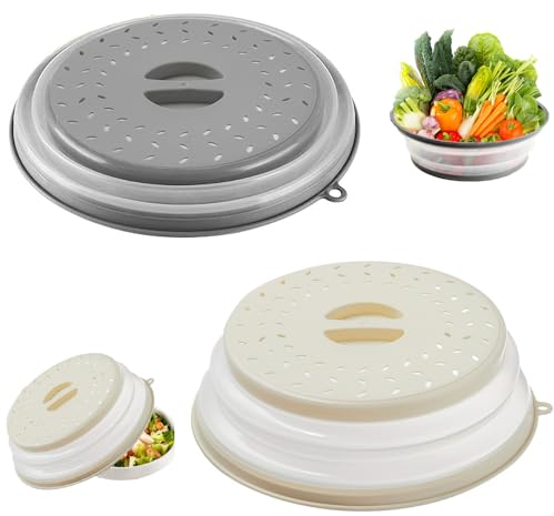 Wnddle 2 Piezas Tapa microondas, Tapa Microondas Plegable, Tapa para microondas, Tapa de Salpicaduras de Microondas, Tapa de Salpicaduras, Canasta de Filtro de Frutas Verduras con Orificio de Vapor