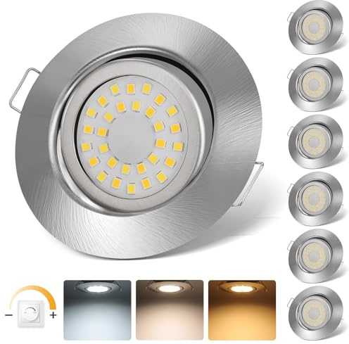 cloksh LED Einbaustrahler 230V Dimmbar LED Spots 6W IP44 Bad Einbauleuchten Schwenkbar Deckenspots,Warmweiß 3000K Neutralweiß 4000K Kaltweiß 6000K Einbauspots für Badezimmer Küche Wohnzimmer