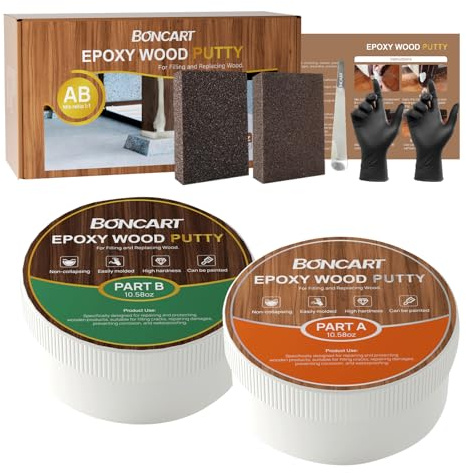 Boncart Epoxy Wood Putty, High Strength Filler Putty, Stainable 2-Part Epoxy Filler, 21.16 oz Structural Wood Repair Kit, Wooden Furniture Repair Kit for Damages (White)