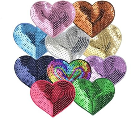 10 Stück Herzförmige Pailletten-Aufnäher, Mit Pailletten Bestickte Applikationen, DIY-Aufbügeln für Kleidungsrucksäcke