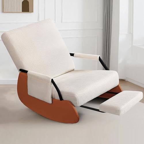 Fauteuil à Bascule avec Repose-Pieds, Dossier Réglable sur 3 Positions, Chaise à Bascule avec Coussin, Fauteuil Allaitement Surface en Tissu Peluche, Rocking Chair pour Salon Chambre Balcon,Beige