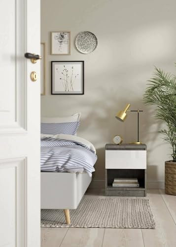 Dmora Mesita Annette, cómoda Baja, Mesa de Noche, Estante de Cama, 40 x 40 x 50 cm, hormigón, Cemento Blanco